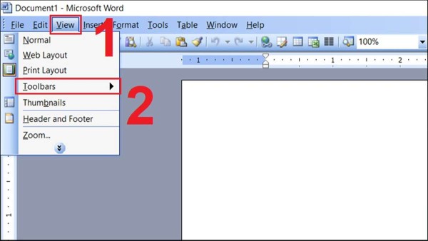 Trên thanh menu, bấm vào tab "View"