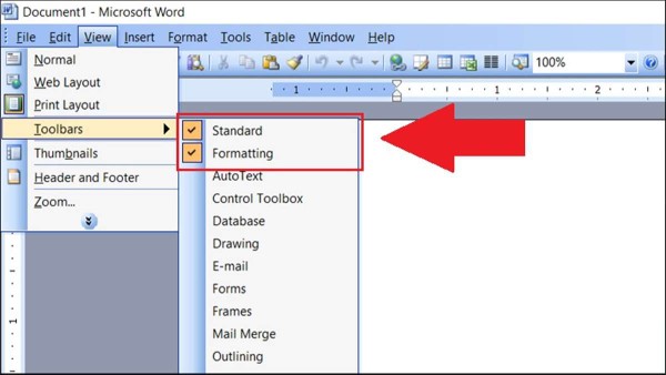 Tại danh sách này, lần lượt chọn "Standard" và "Formatting"