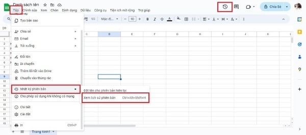 Chọn Nhật ký phiên bản > Xem lịch sử phiên bản