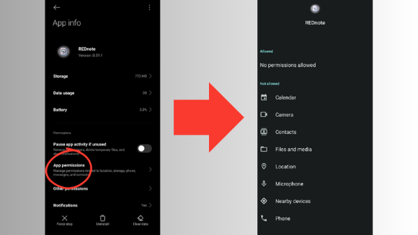 Hãy đảm bảo bạn đã cho phép ứng dụng truy cập các quyền liên quan