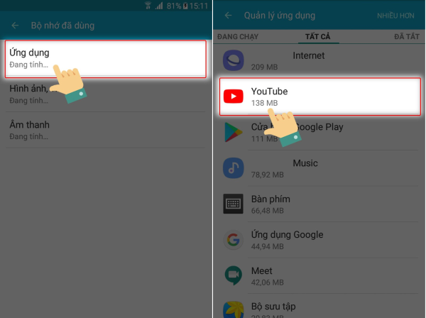 Chọn Ứng dụng → YouTube