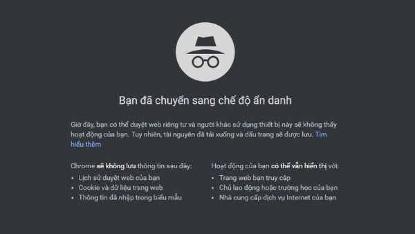 Mở trình duyệt với chế độ ẩn danh