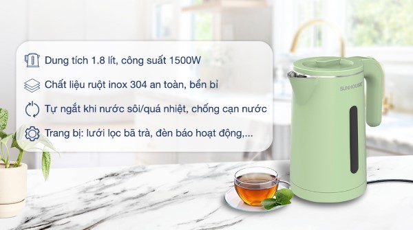 Ấm siêu tốc Inox 2 lớp 1.8L Sunhouse SHD1353