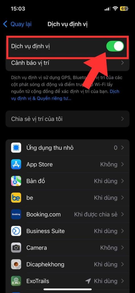 bật định vị iphone