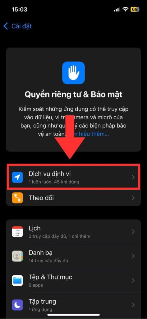 bật định vị iphone