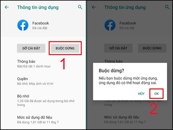 Chọn Buộc dừng và xác nhận