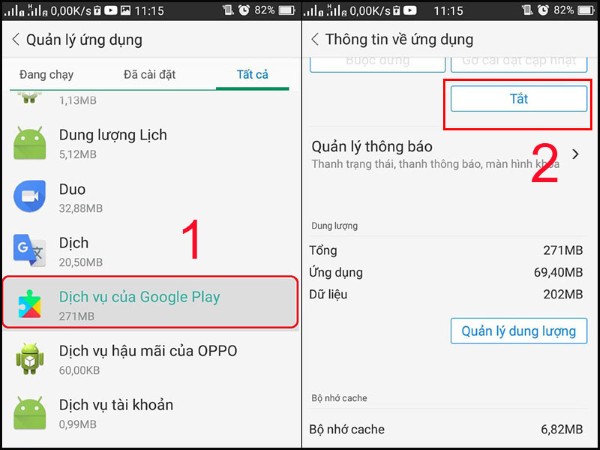 Chọn vào ứng dụng cần tắt