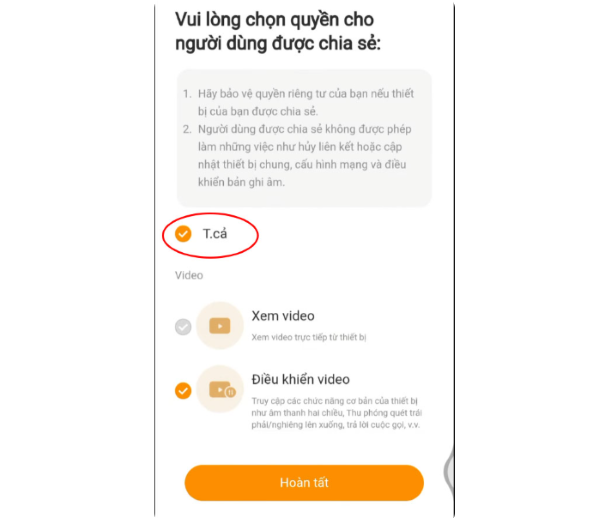 Chọn quyền chia sẻ “T.cả”
