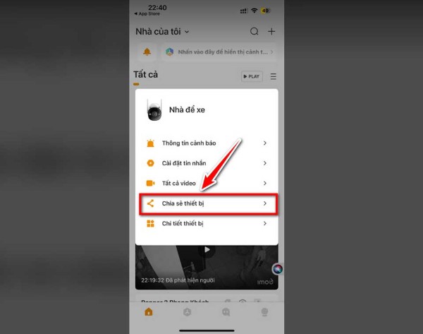 Chọn mục “Chia sẻ thiết bị”