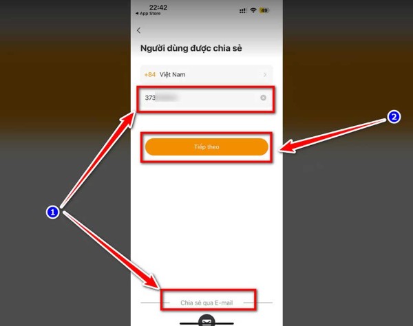 Nhập vào số điện thoại hoặc địa chỉ email đã đăng ký tài khoản Imou