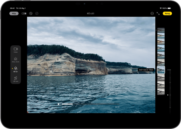 Điều chỉnh mức độ của bộ lọc bằng cách di chuyển núm điều chỉnh