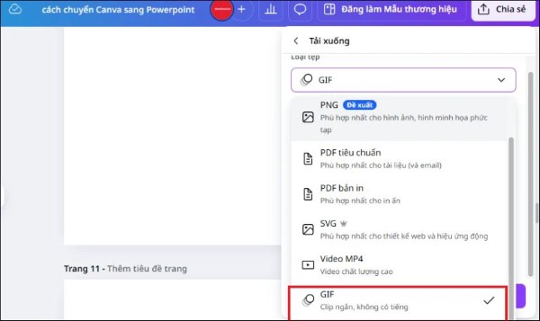 Chọn định dạng là GIF động