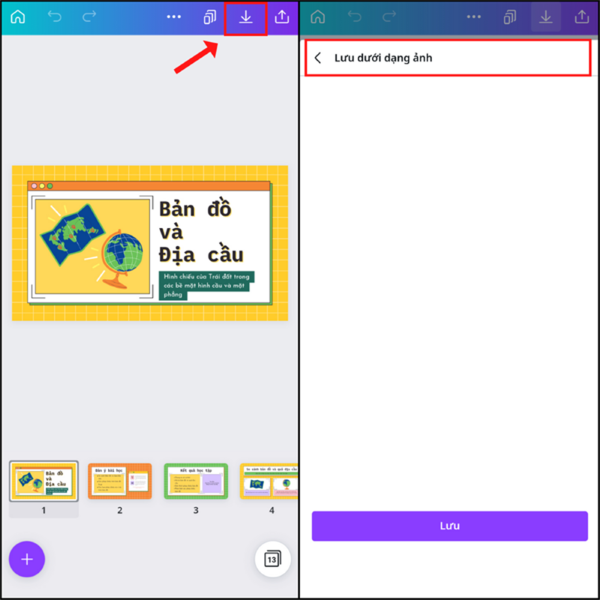 Nhấn vào biểu tượng mũi tên tải xuống