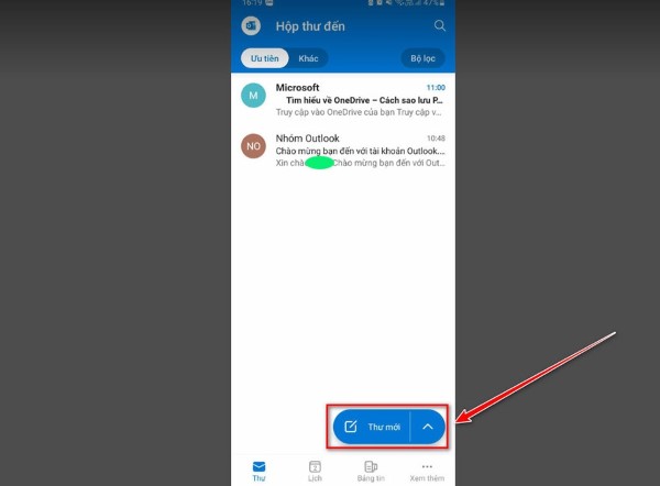 Nhấn nút “Thư mới”