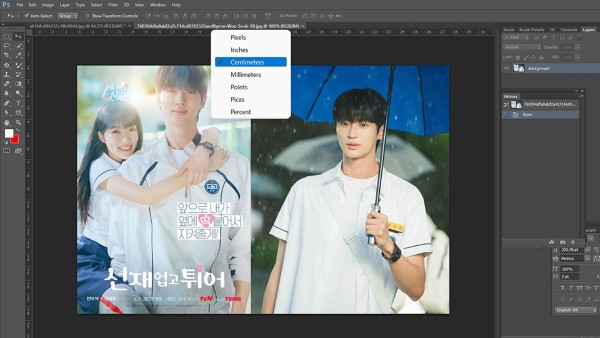 Chọn đơn vị Centimeters