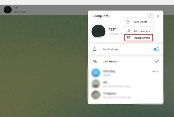 Chọn Quản lý nhóm (Manage Group)