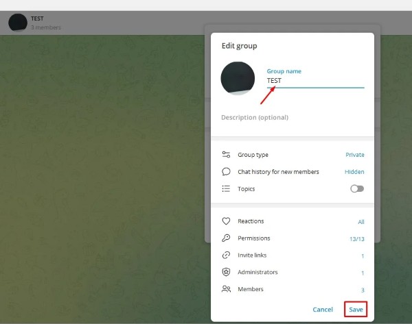 Nhập tên mới cho nhóm và nhấn Save