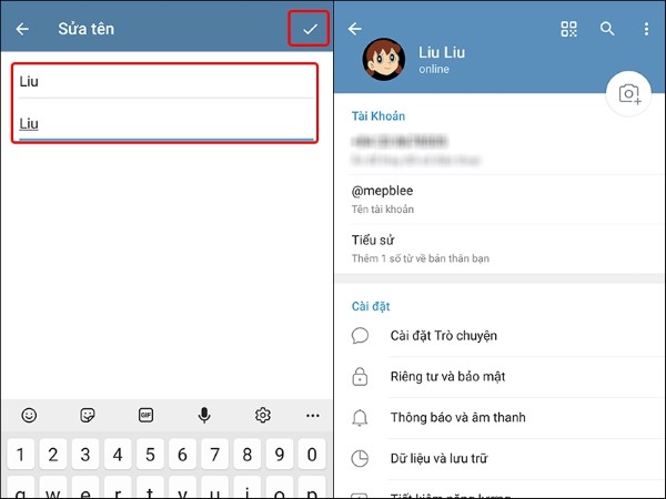 Nhập họ và tên mới muốn hiển thị