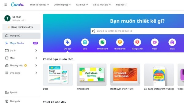 Nhấn “Dùng thử Canva Pro”