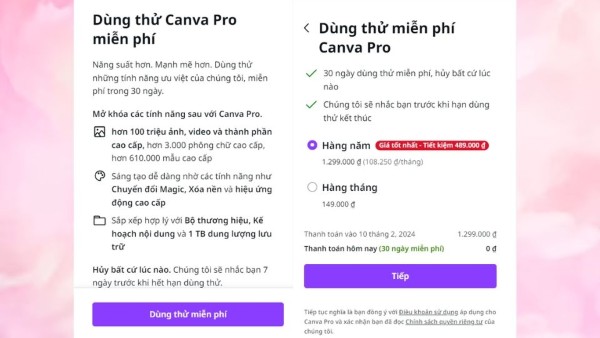 Chọn gói thanh toán phù hợp