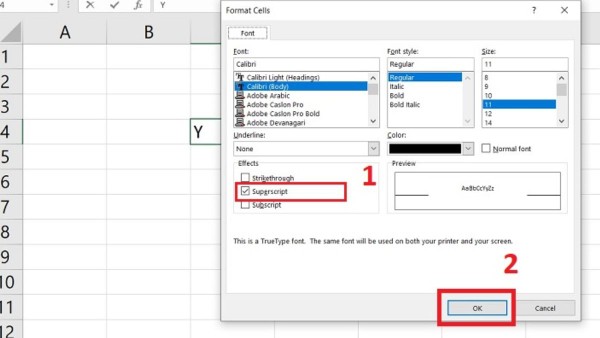 Mở cửa sổ Format Cells và chọn tab Font