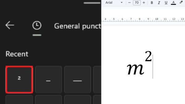 Tìm biểu tượng "²" hoặc "³" và nhấn chọn