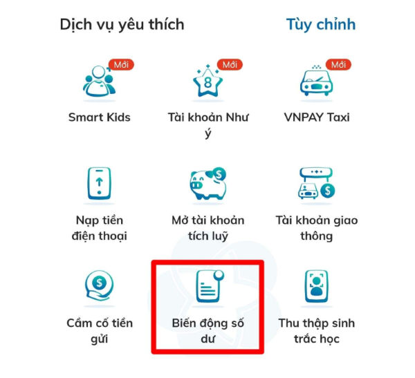 Chọn mục “Biến động số dư”
