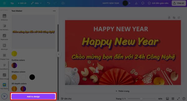 Nhấn vào “Thêm vào thiết kế”
