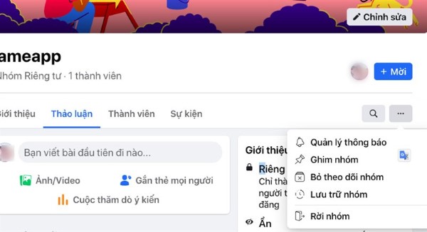 Giao diện quản lý nhóm trên Facebook 