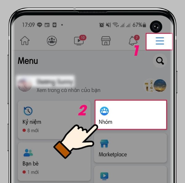 Nhấn vào biểu tượng ba gạch ngang và chọn "Nhóm"