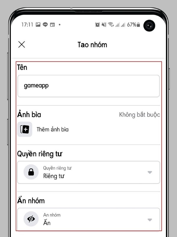 Điền đầy đủ thông tin cho nhóm