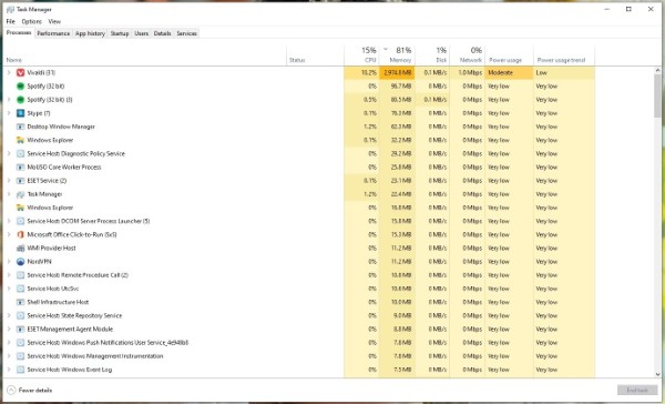 Chọn tab Processes để các ứng dụng đang chạy