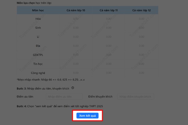 Nhấn Xem kết quả