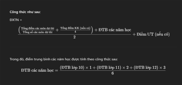Công thức tính điểm xét tốt nghiệp