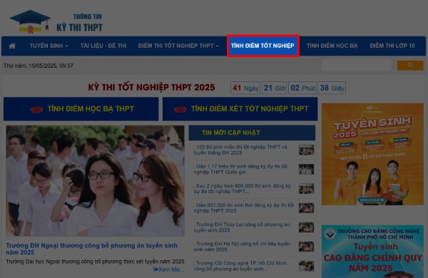 Chọn “Tính điểm tốt nghiệp”