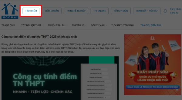 Nhấn vào chức năng “Tính điểm”