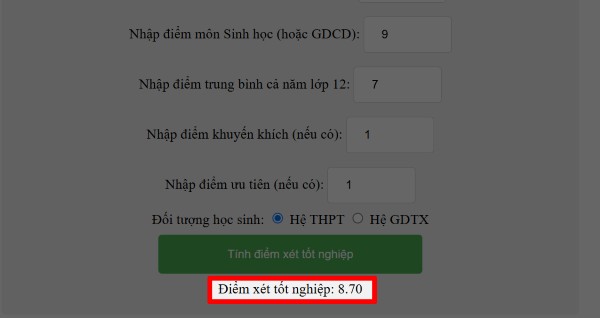 Nhấn nút “Tính điểm xét tốt nghiệp”