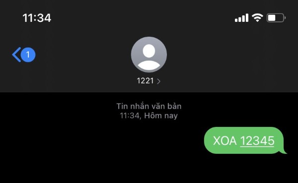 Soạn tin nhắn XOA 54321 gửi 1221