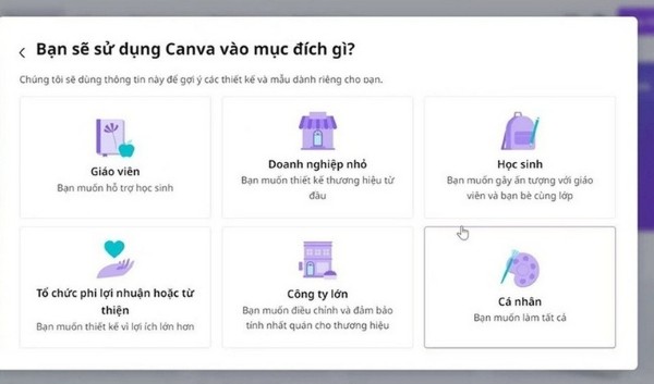 Chọn mục đích sử dụng phù hợp