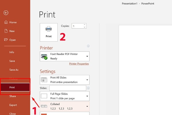 Mở File → chọn Print