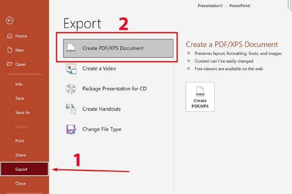 Chọn Create PDF/XPS Document