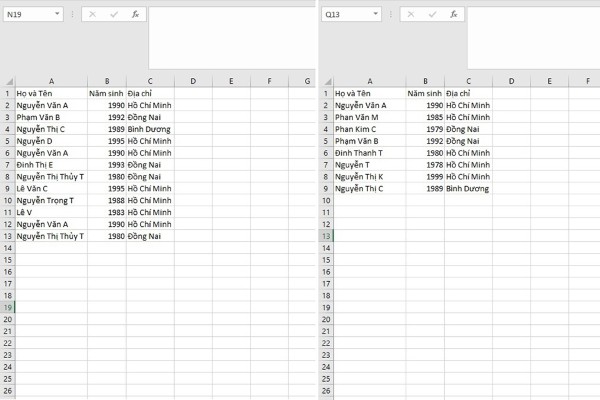 Cách so sánh dữ liệu ở 2 bảng tính hoặc 2 sheet khác nhau