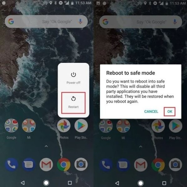 Nhấn khởi động lại máy
