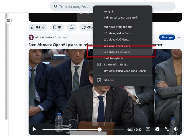 Chọn “Sao chép địa chỉ video”