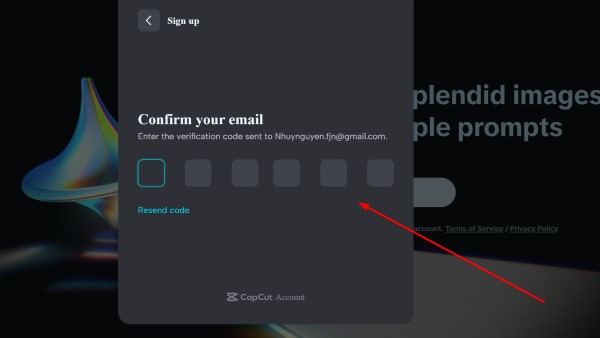 Nhập mã xác thực để kích hoạt tài khoản