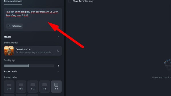 Nhập vào khung tạo ảnh những mô tả cụ thể về hình ảnh
