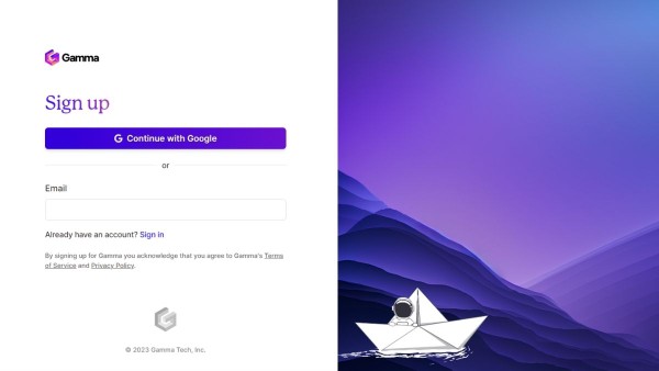 Truy cập vào website Gamma AI và đăng ký một tài khoản mới