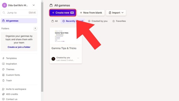 Nhấn nút “Tạo mới” (Create new)