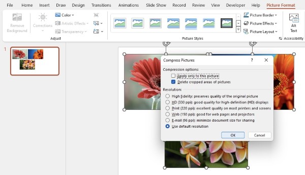 Bỏ chọn “Apply only to this picture” và chọn “Delete cropped areas of pictures”