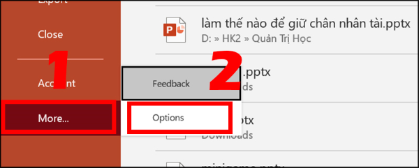 Mở File → Options → Save
